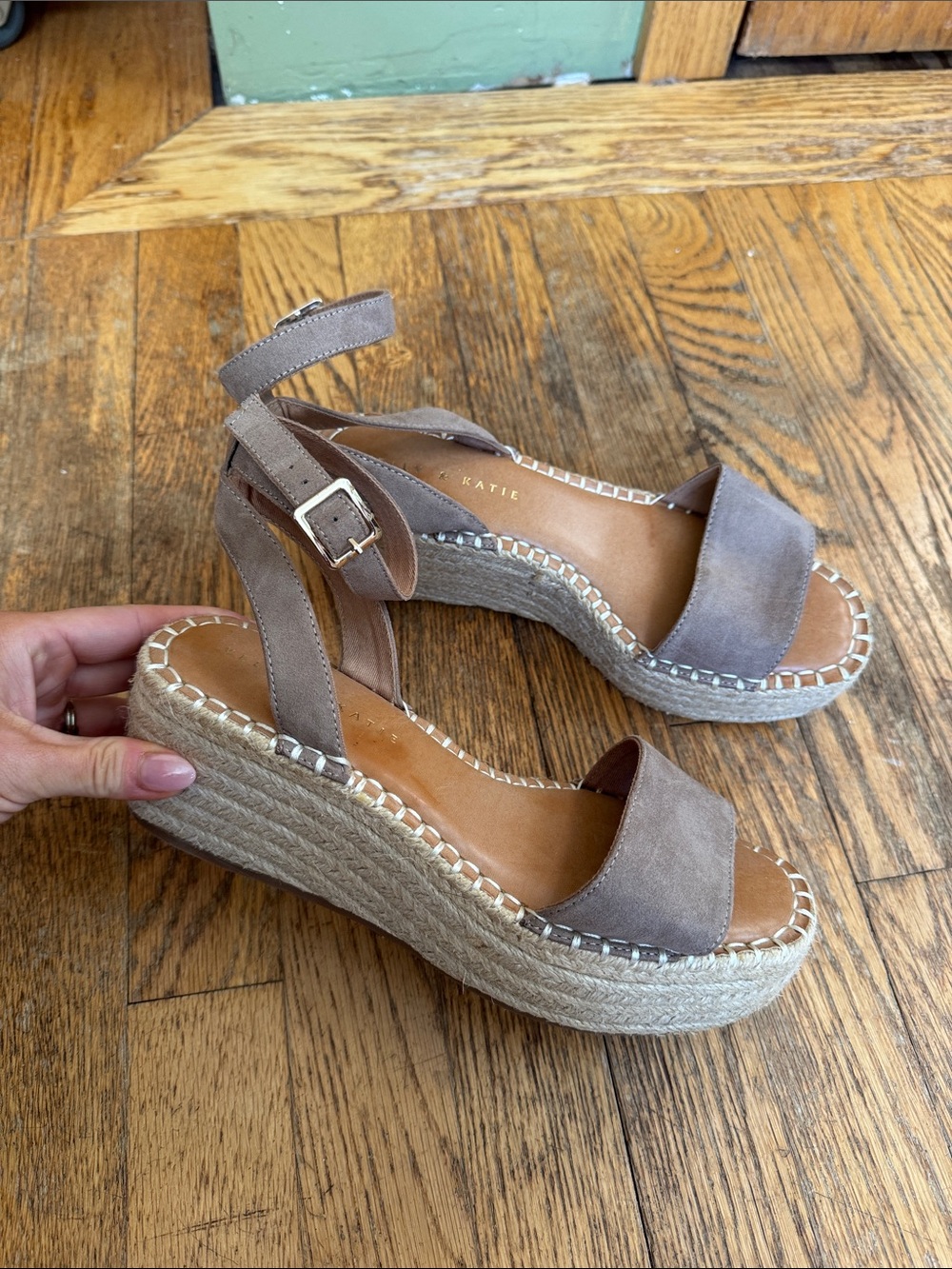 Kelly & Katie Taupe Espadrille Platform Wedge Sandals